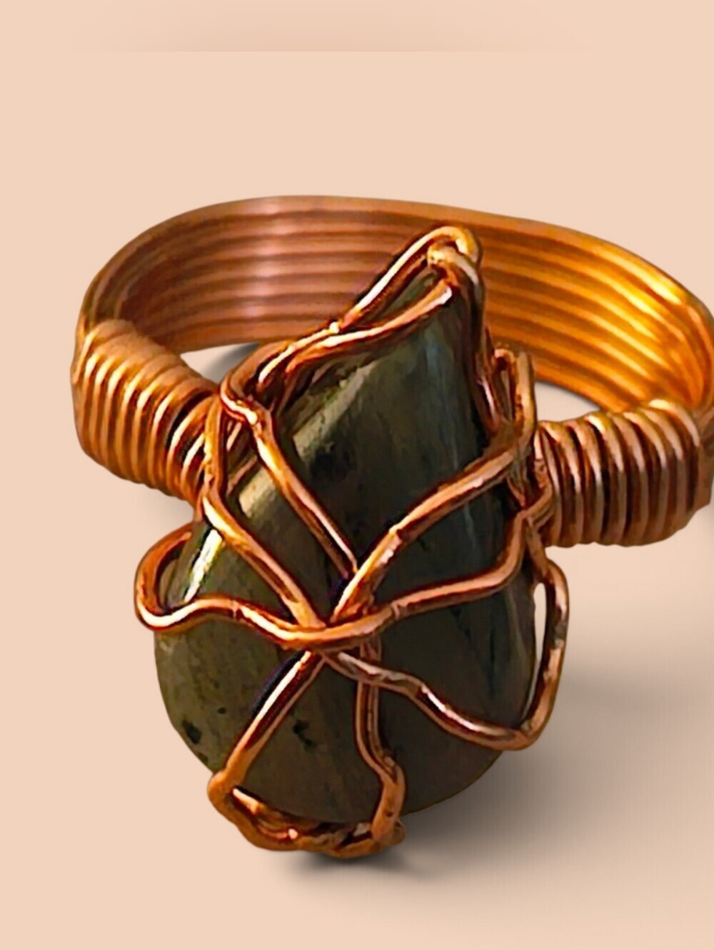 Handcrafted Copper Wire Labadorite Stone Ring - Women Jewelry